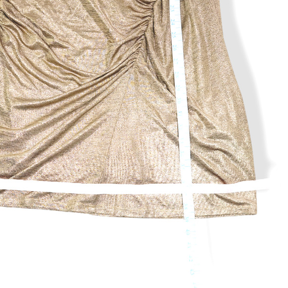 NWT Lauren Ralph Lauren Side Ruched Solid Foil Jersey Sheath Dress Sz. 8 Gold - Picture 11 of 12